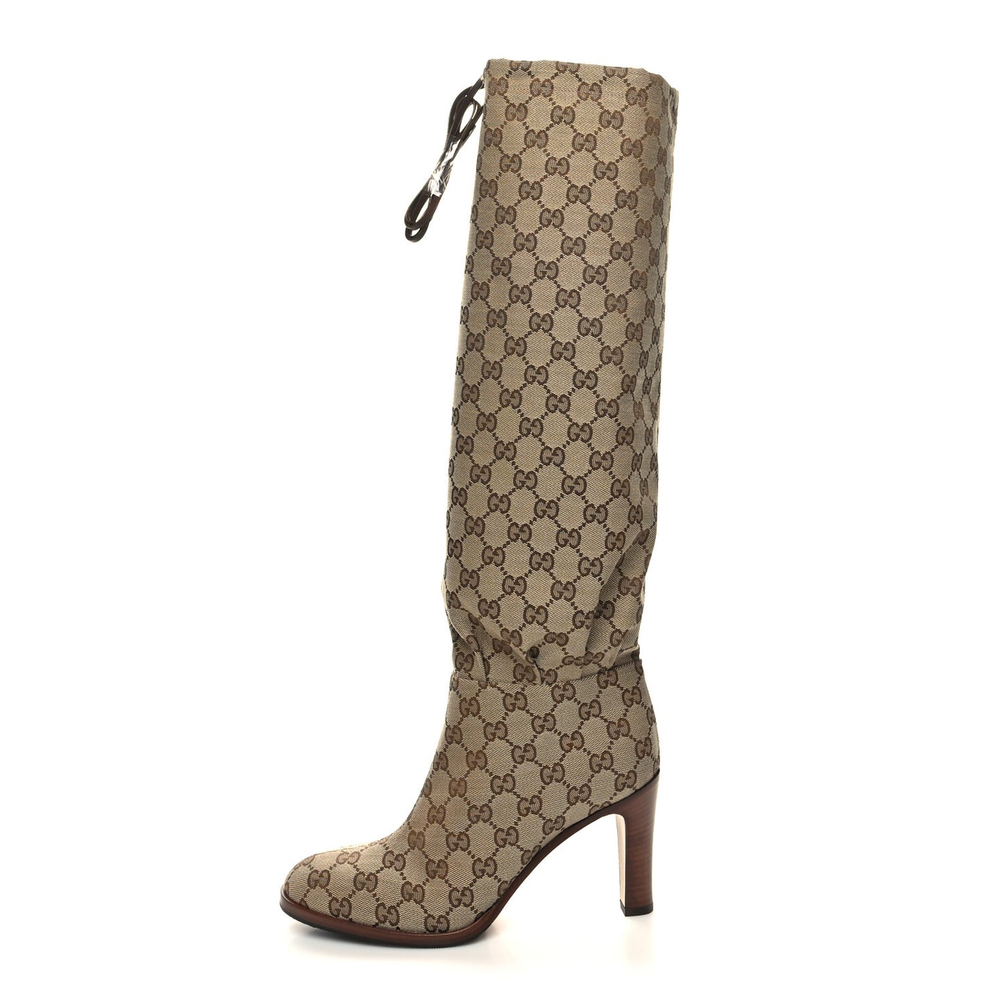 Monogram Malaga Kid Lisa Mid Heel Boots 38.5 Beige Ebony