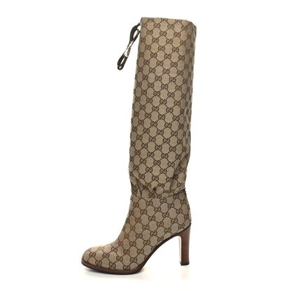 Gucci Monogram Malaga Kid Lisa Mid Heel Boots 38.5 Beige Ebony 1 of 7