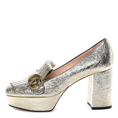 Gucci Galassia GG Marmont Fringe Platform Loafer Pumps 38 Platino 1 of 9