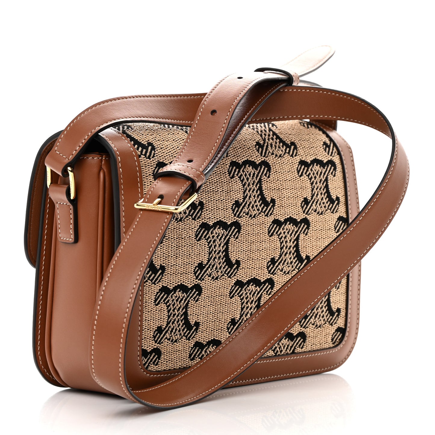 Canvas Calfskin Triomphe Embroidered Medium Triomphe Bag Tan