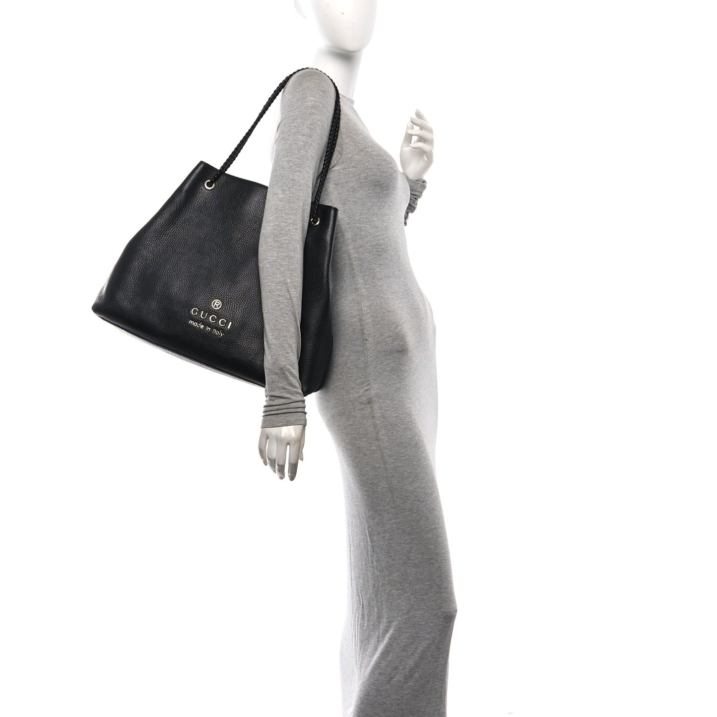 Calfskin Large Gifford Braided Handle Tote Black