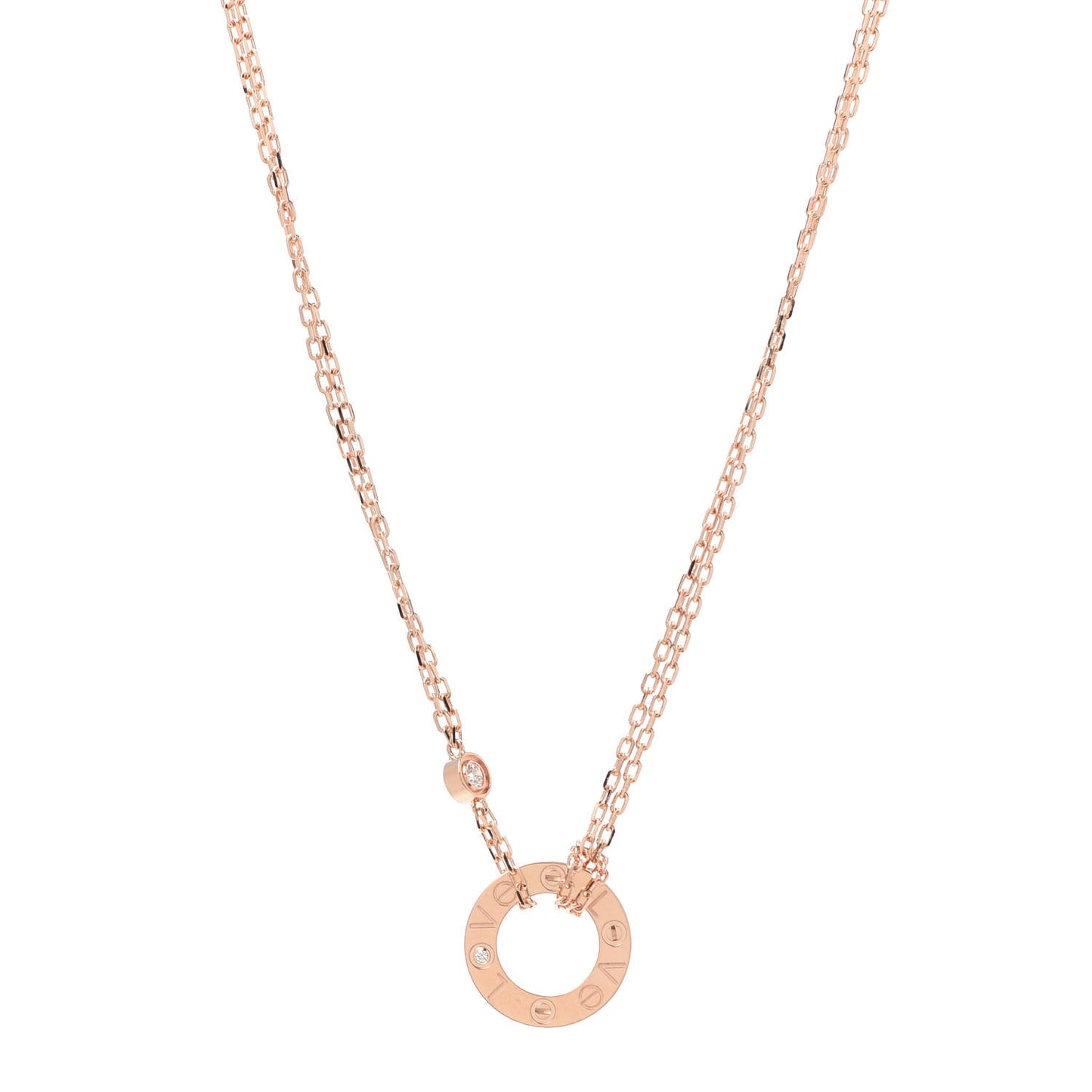 18K Pink Gold 2 Diamond LOVE Necklace