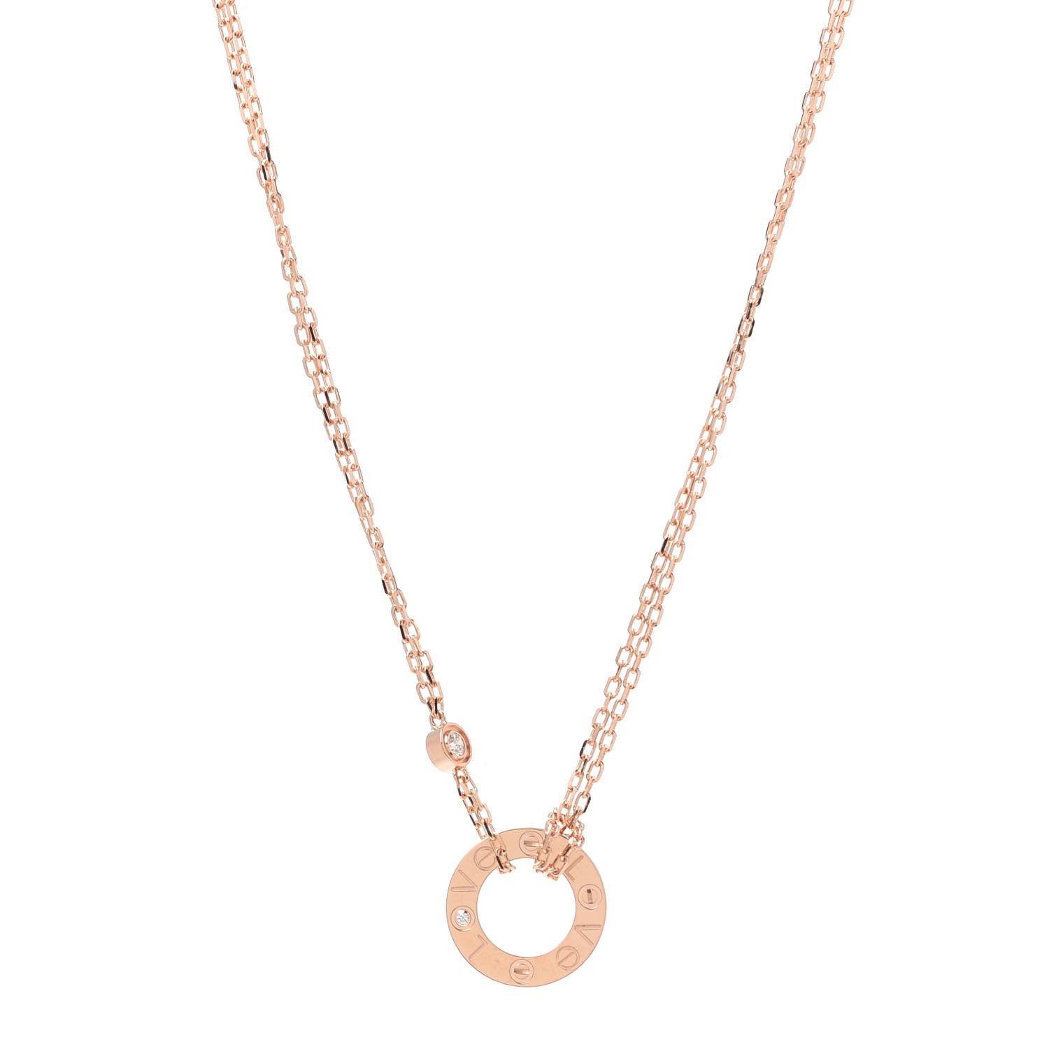 Cartier 18K Pink Gold 2 Diamond LOVE Necklace 1 of 7