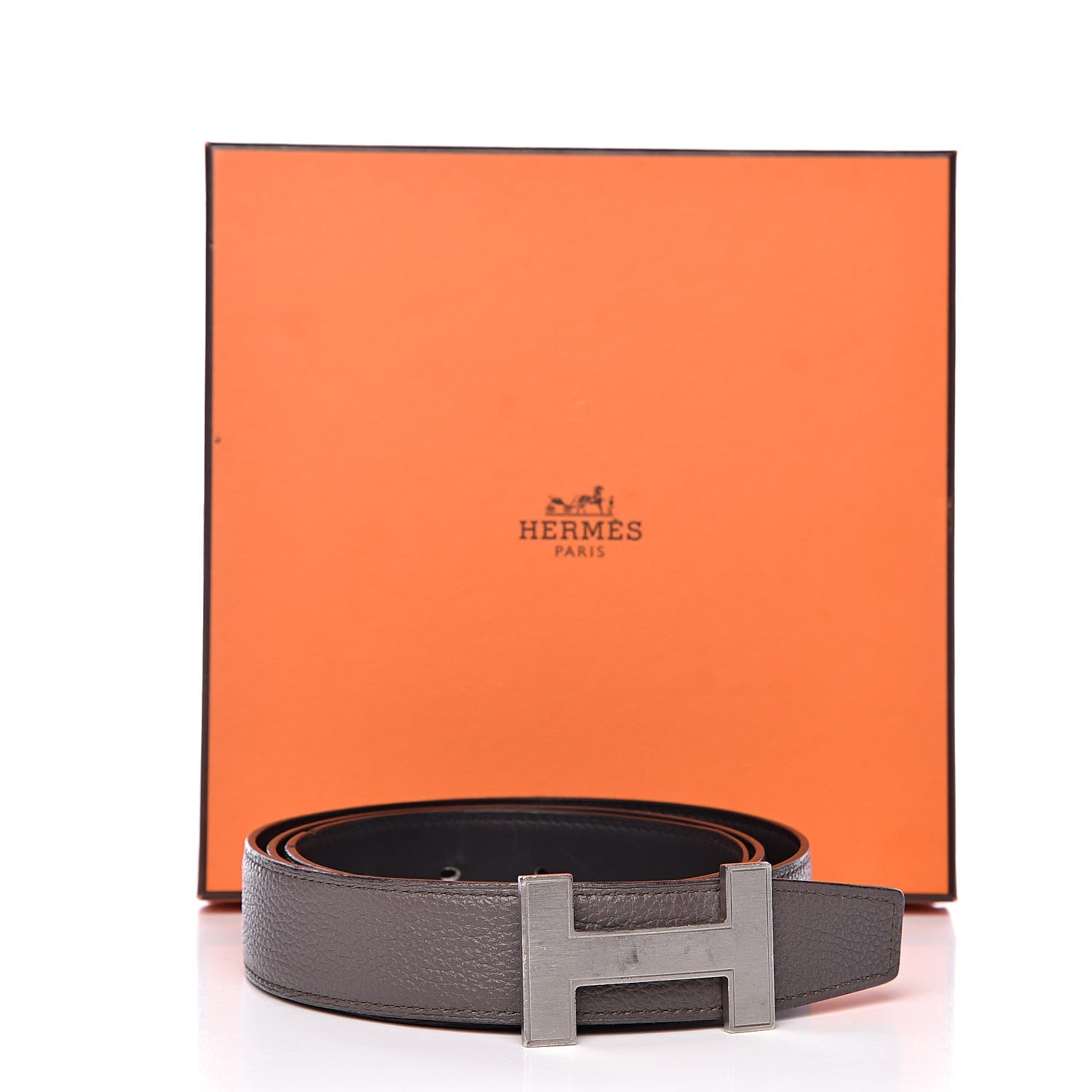 Hermes Taurillon Clemence Swift 32mm Quizz H Belt 95 Etain Black 7 of 7