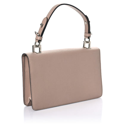 Prada Saffiano Double Turnlock Top Handle Flap Shoulder Bag Cipria 2 of 7