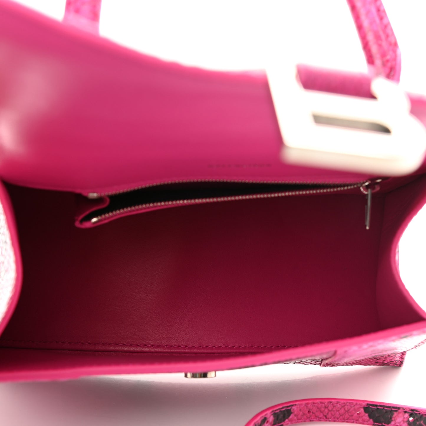 Shiny Calfskin Python Effect Small Hourglass Top Handle Bag Fuchsia Black