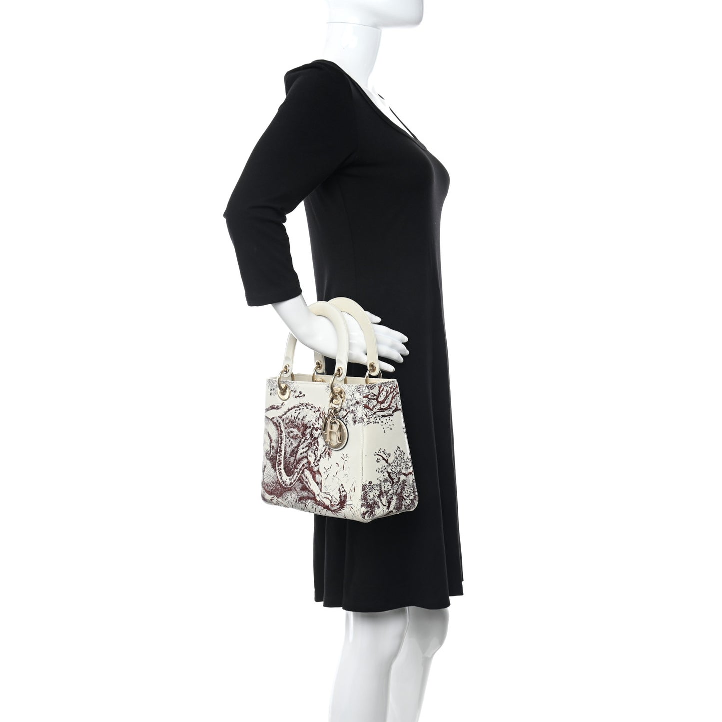 Calfskin Embroidered Medium Toile De Jouy Lady Dior White Red