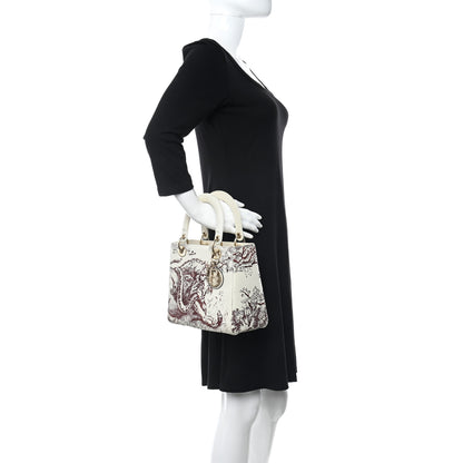 Christian Dior Calfskin Embroidered Medium Toile De Jouy Lady Dior White Red 2 of 9