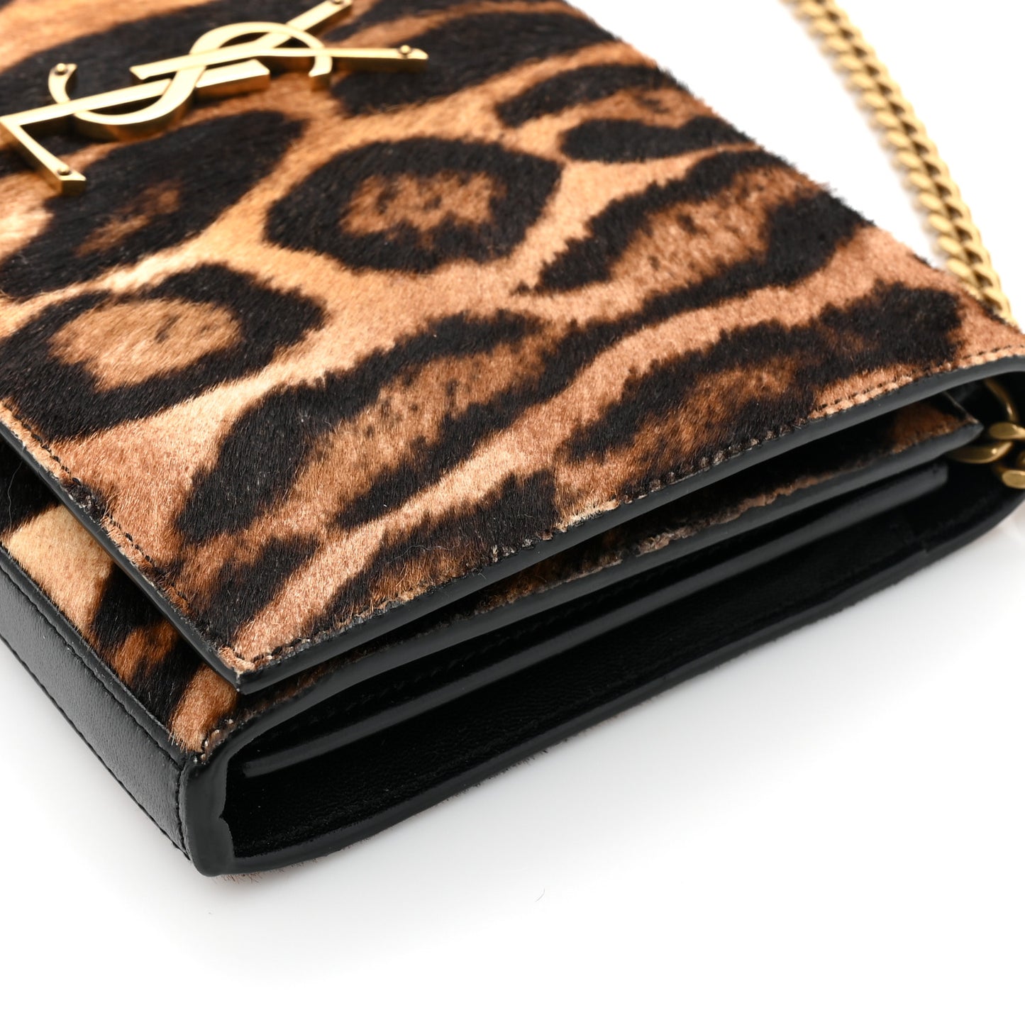 Calf Hair Monogram Chain Wallet Leopard