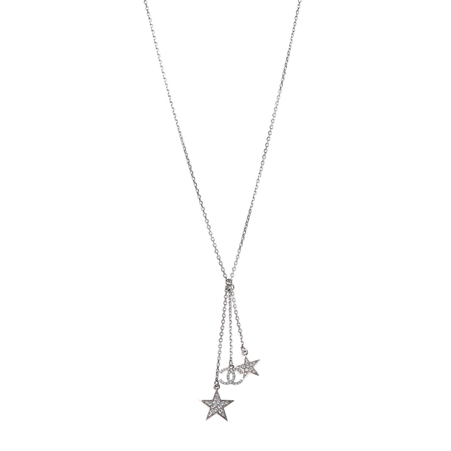Crystal Glitter Enamel CC Star Drop Necklace Silver