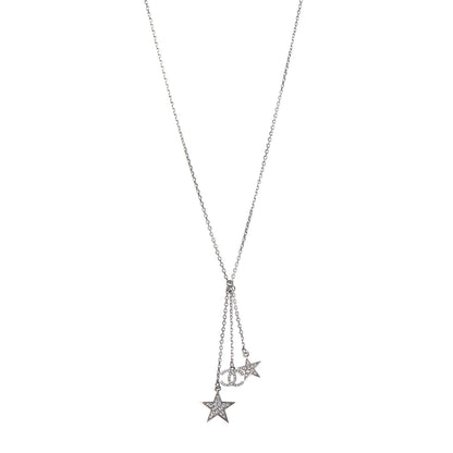 Chanel Crystal Glitter Enamel CC Star Drop Necklace Silver 1 of 5