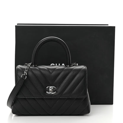 Chanel Caviar Chevron Quilted Mini Coco Handle Flap Black 11 of 11