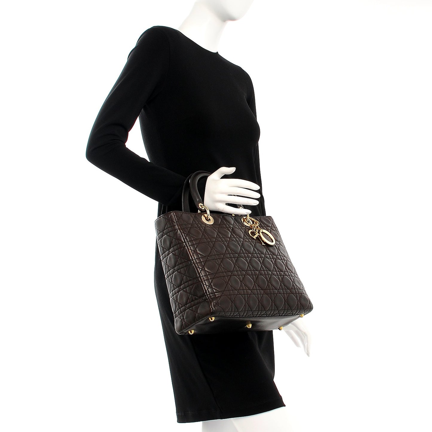 Vintage Lambskin Cannage Large Lady Dior Dark Brown
