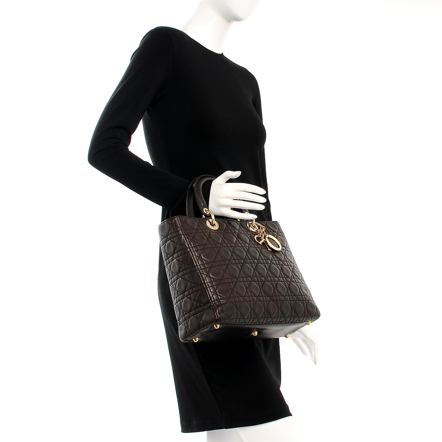 Christian Dior Vintage Lambskin Cannage Large Lady Dior Dark Brown 3 of 13