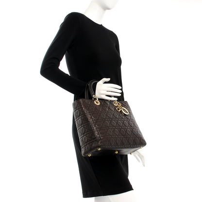 Christian Dior Vintage Lambskin Cannage Large Lady Dior Dark Brown 3 of 13