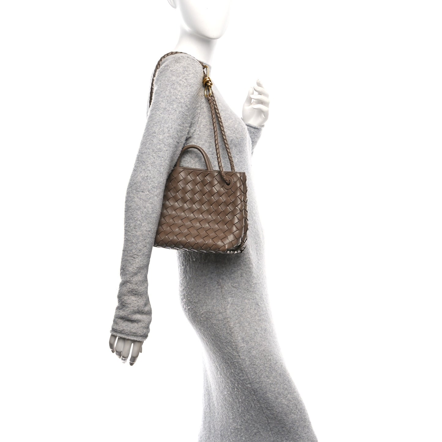 Nappa Intrecciato Small Andiamo Shoulder Bag Taupe Grey