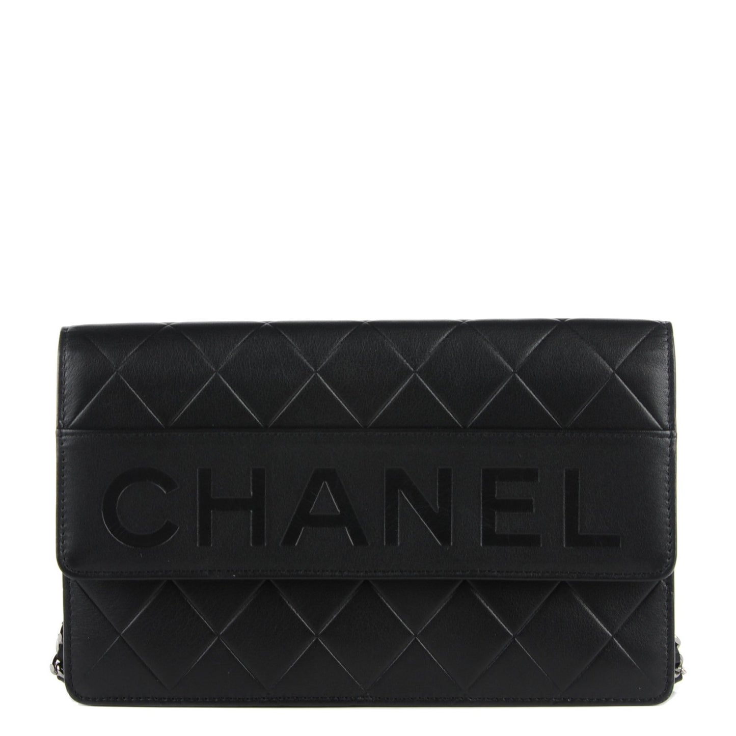 Lambskin Embossed LAX Wallet on Chain WOC Black