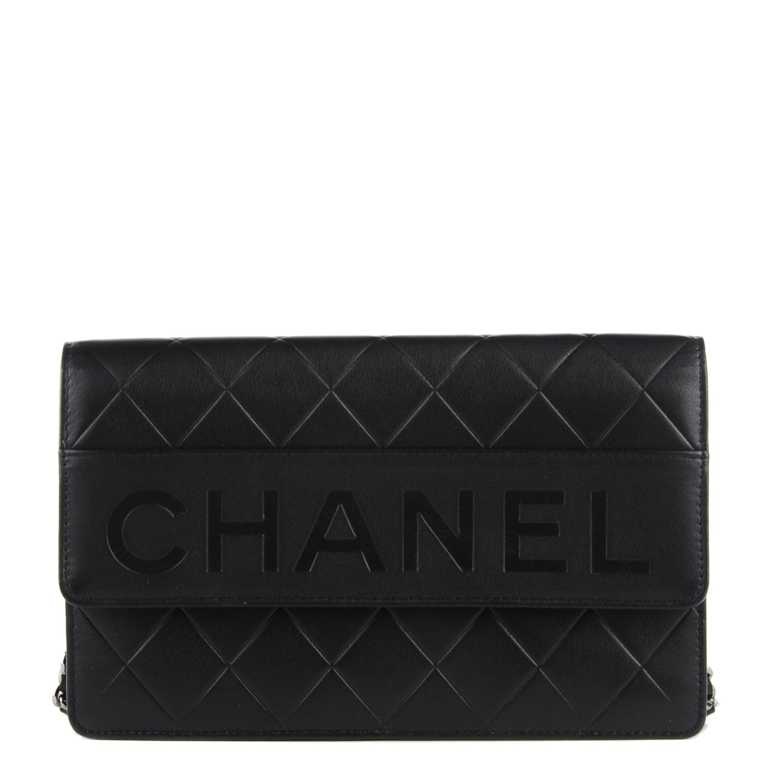 Chanel Lambskin Embossed LAX Wallet on Chain WOC Black 1 of 7
