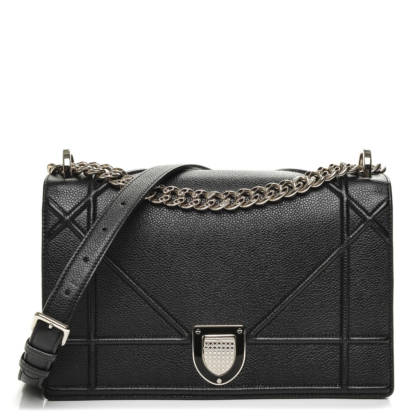 Grained Calfskin Medium Diorama Flap Bag Black