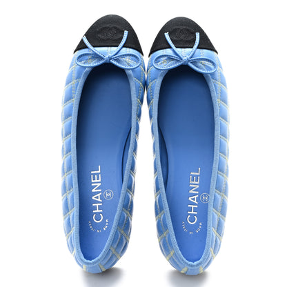 Chanel Lambskin Embroidered Grosgrain Cap Toe CC Ballerina Flats 39 Blue Yellow Black 2 of 9