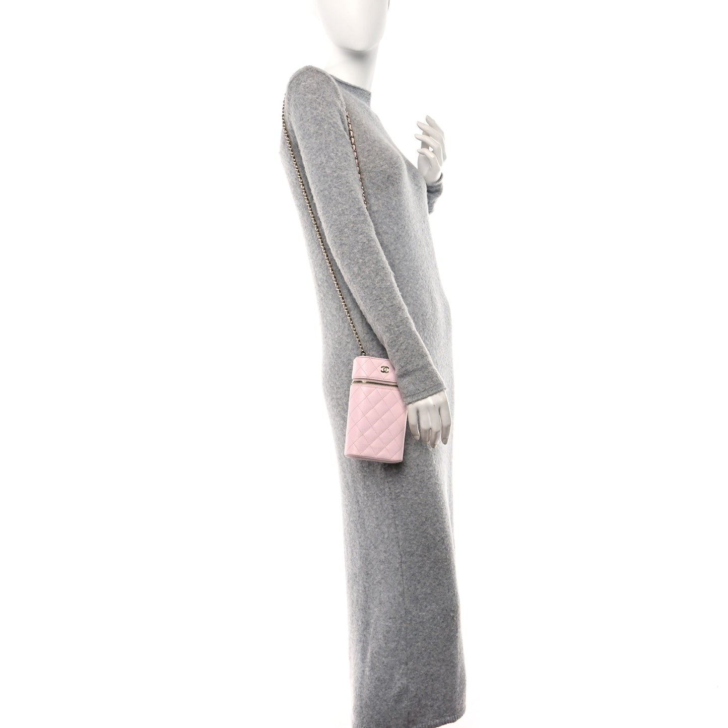 Caviar Quilted Phone Holder With Chain Light Pink