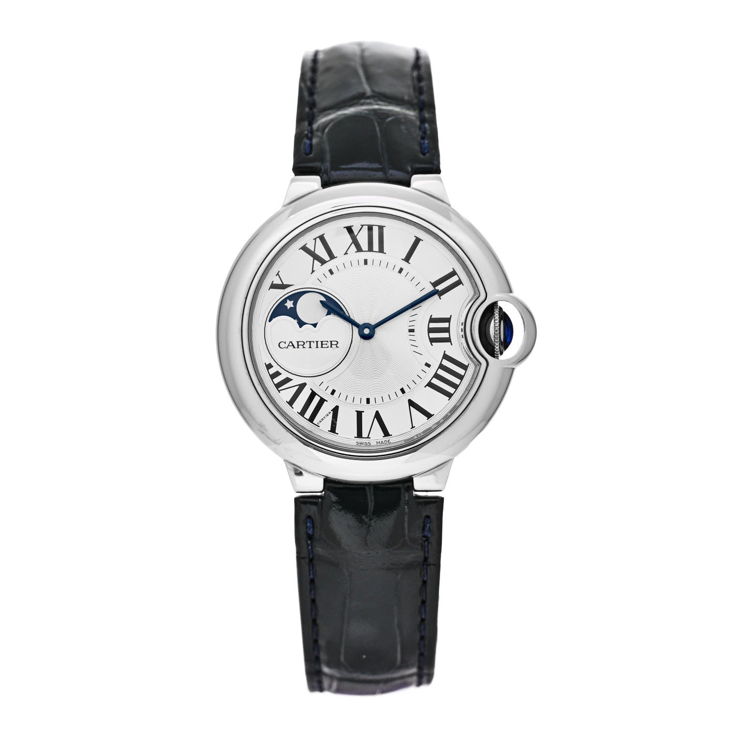 Cartier Stainless Steel Alligator 37mm Ballon Bleu De Cartier Moonphase Automatic Watch 1 of 5