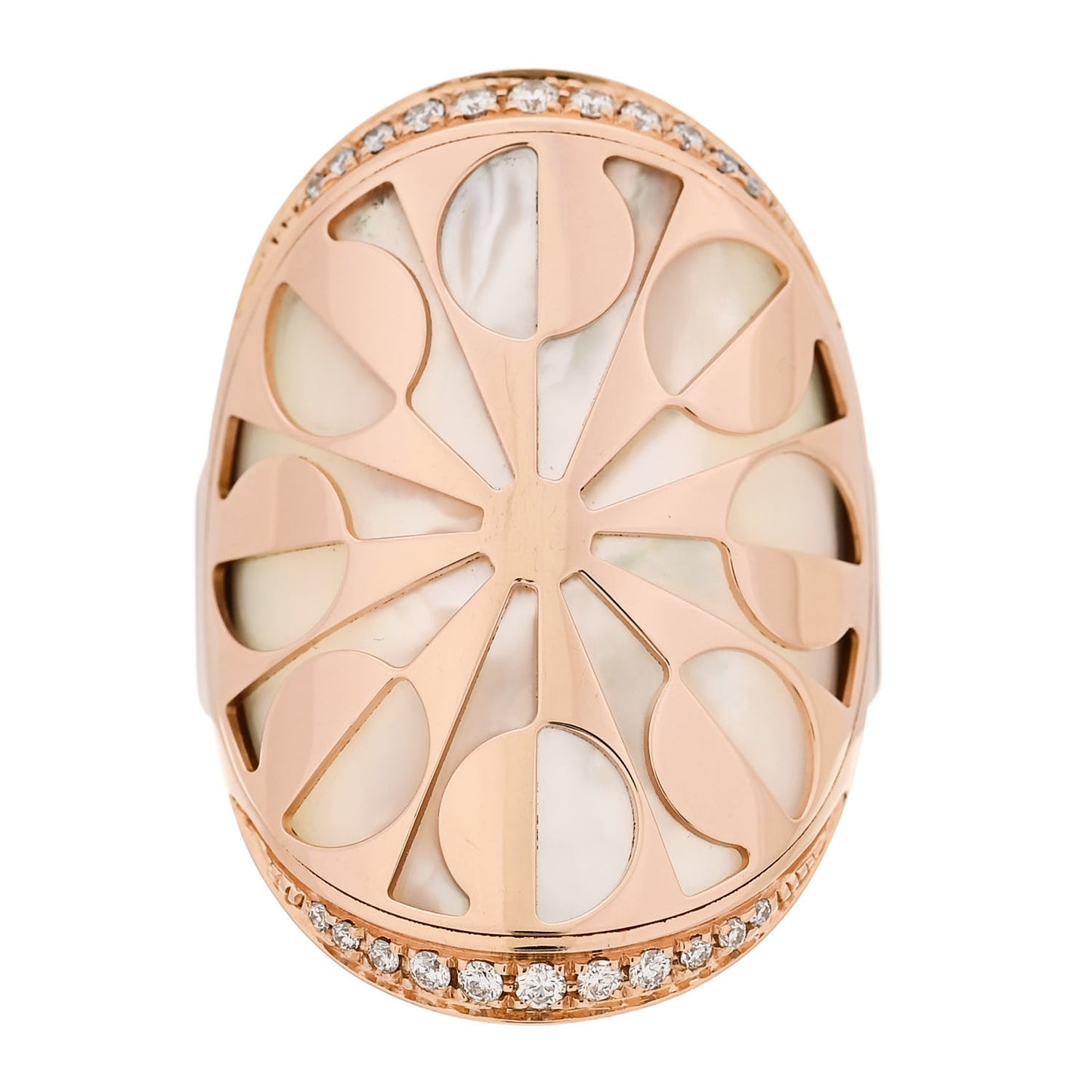 18K Rose Gold Diamond Mother of Pearl Intarsio Ring 58 8.5