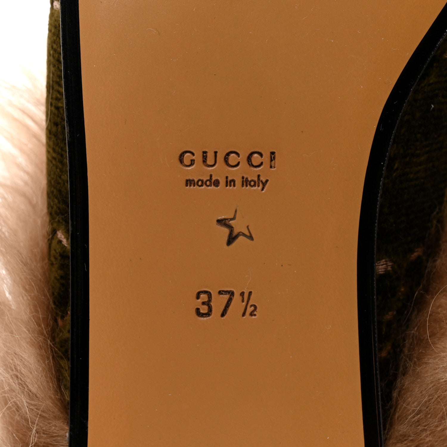 Gucci Velvet GG Monogram Fur Womens Princetown Slippers 37.5 Khaki 7 of 7