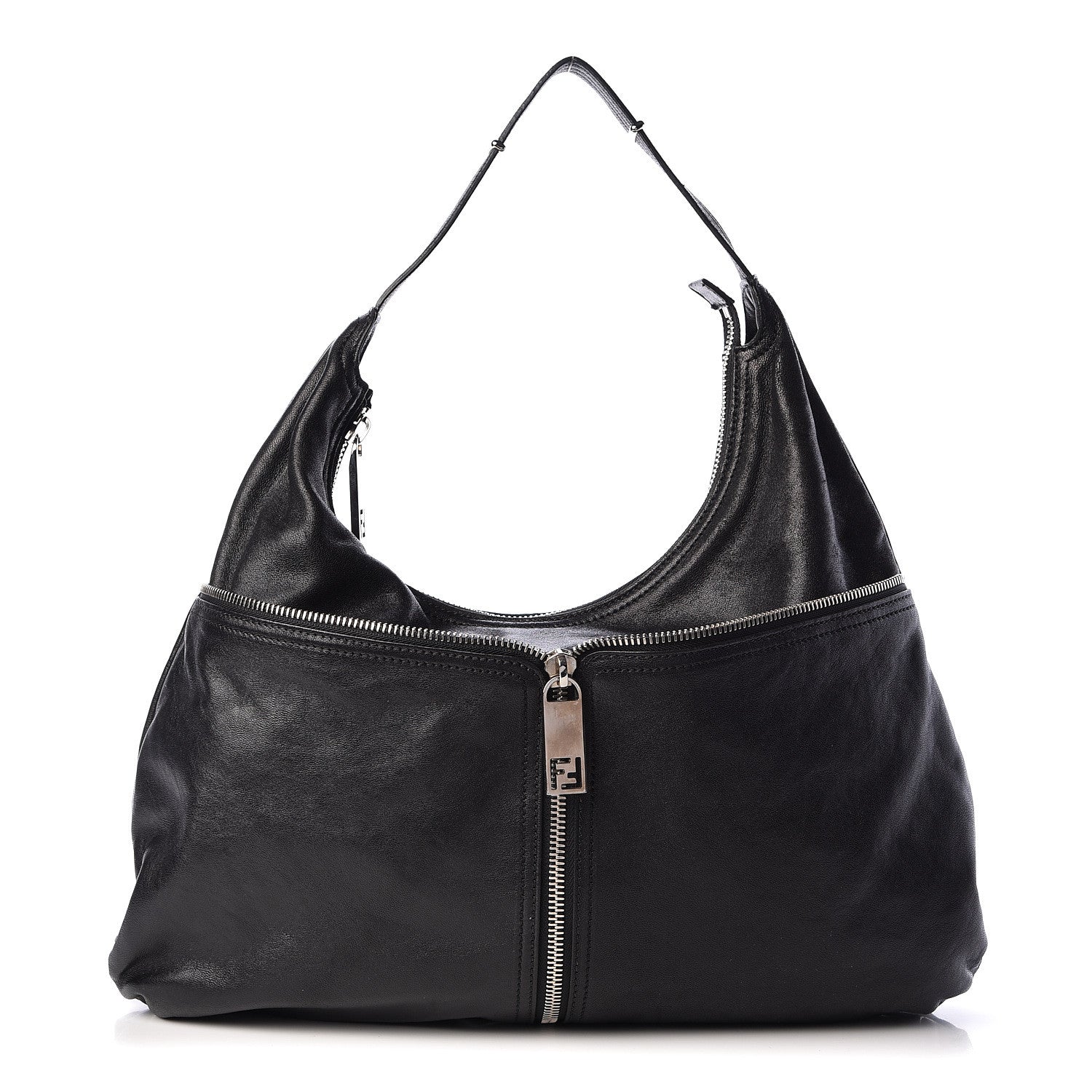 Fendi Sheepskin Zipper Hobo Black 1 of 10
