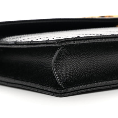 Saint Laurent Grain De Poudre Matelasse Chevron Monogram Envelope Chain Wallet Black 9 of 13