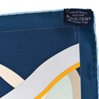 Hermes Silk Selle En Desordre Pocket Square Marine Aqua Jaune 4 of 4