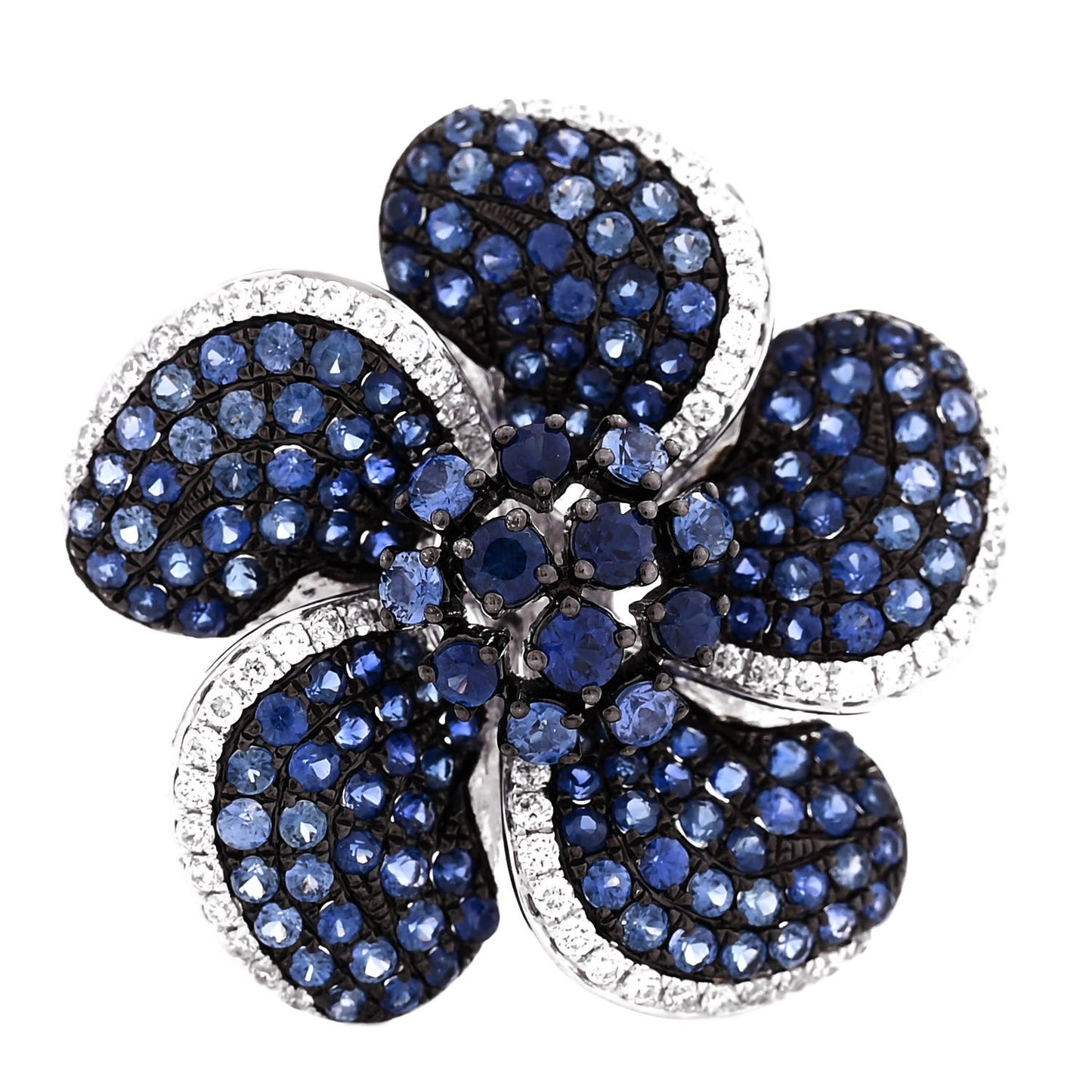 18K White Gold Diamond Blue Sapphire .40ctw Flower Pendant