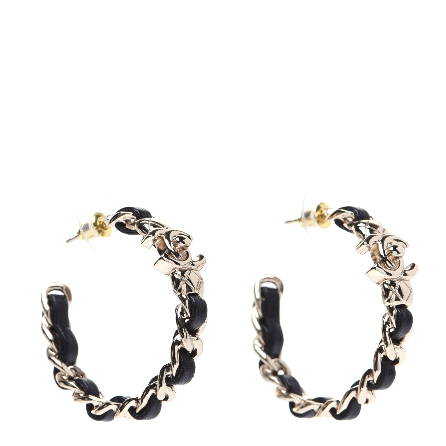 Chanel Lambskin CC Turnlock Chain Hoop Earrings Gold Black 3 of 8