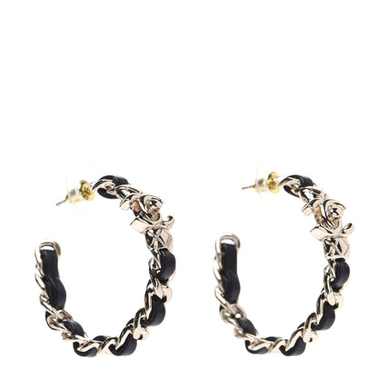Chanel Lambskin CC Turnlock Chain Hoop Earrings Gold Black 3 of 8