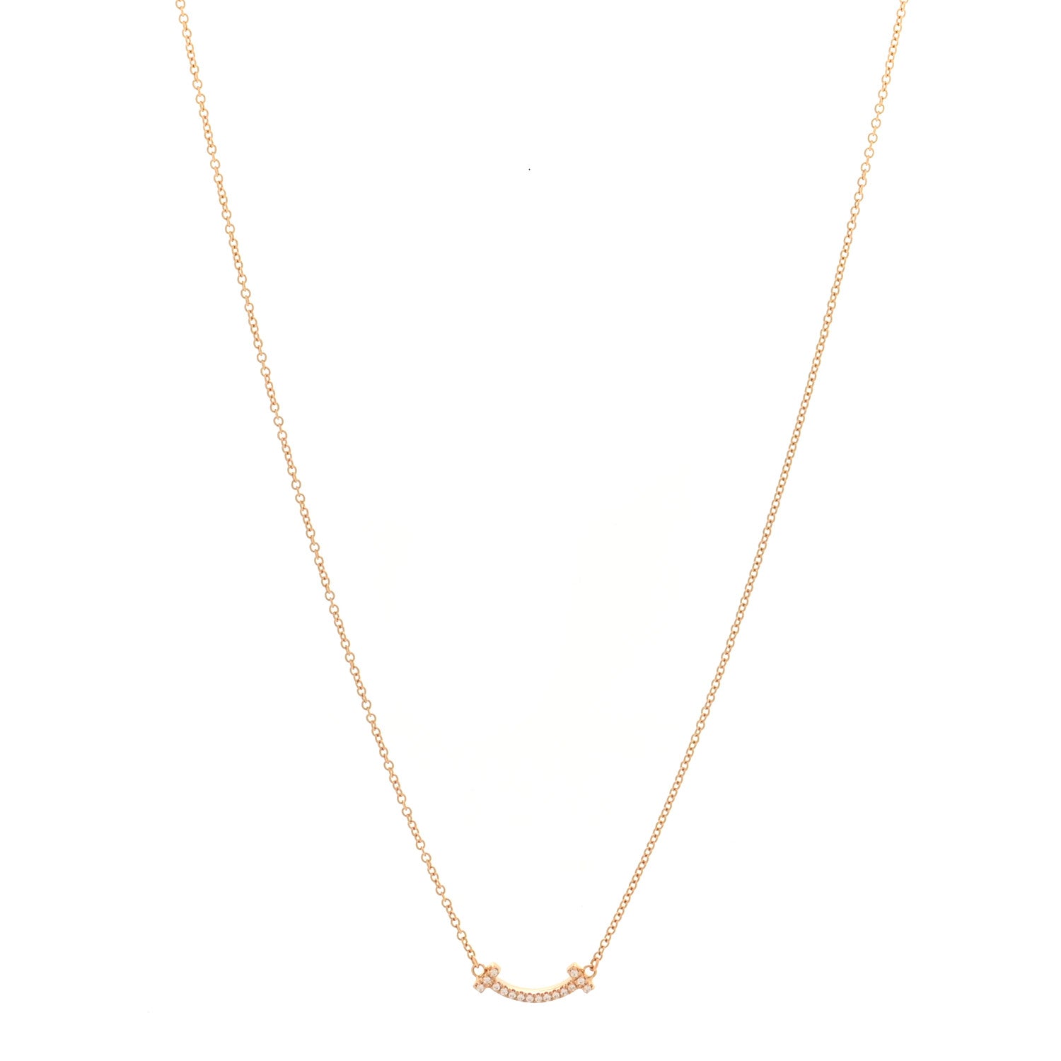 Tiffany 18K Rose Gold Diamond Mini T Smile Pendant Necklace 1 of 7