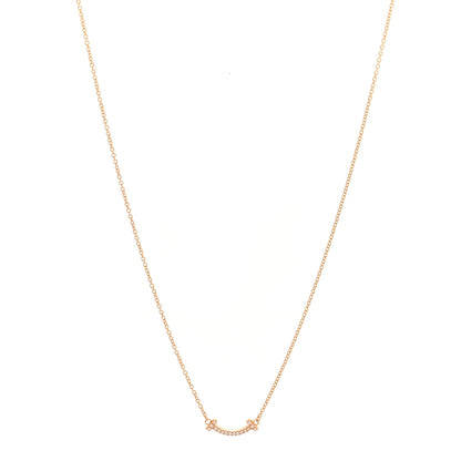 Tiffany 18K Rose Gold Diamond Mini T Smile Pendant Necklace 1 of 7