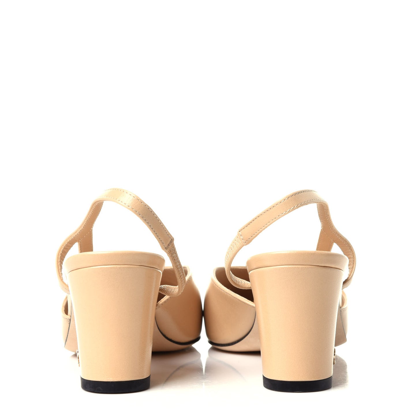 Goatskin Grosgrain Cap Toe CC Slingback Pumps 35.5 Beige Black