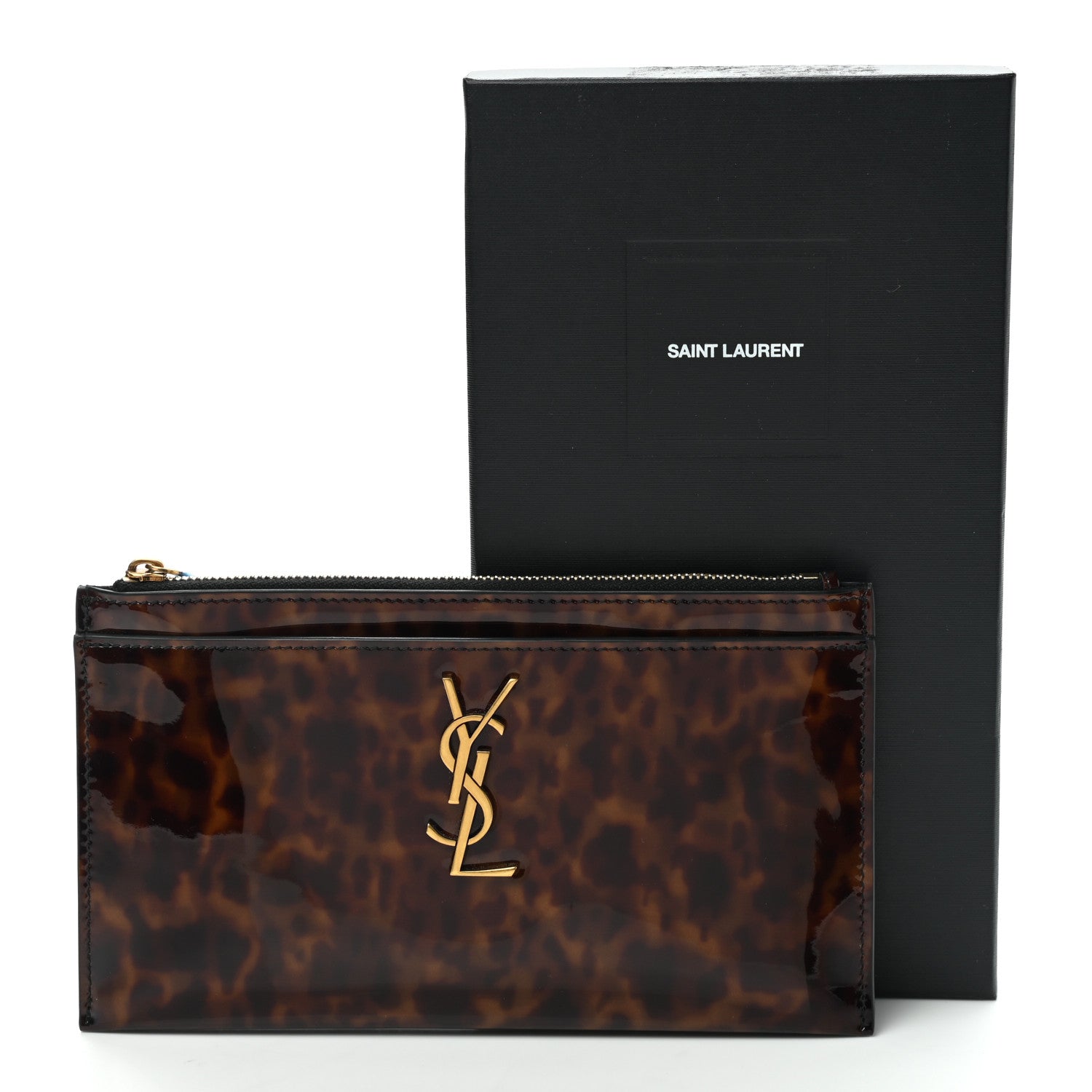Saint Laurent Patent Tartarugato Monogram Bill Pouch Tortoise Brown 8 of 8