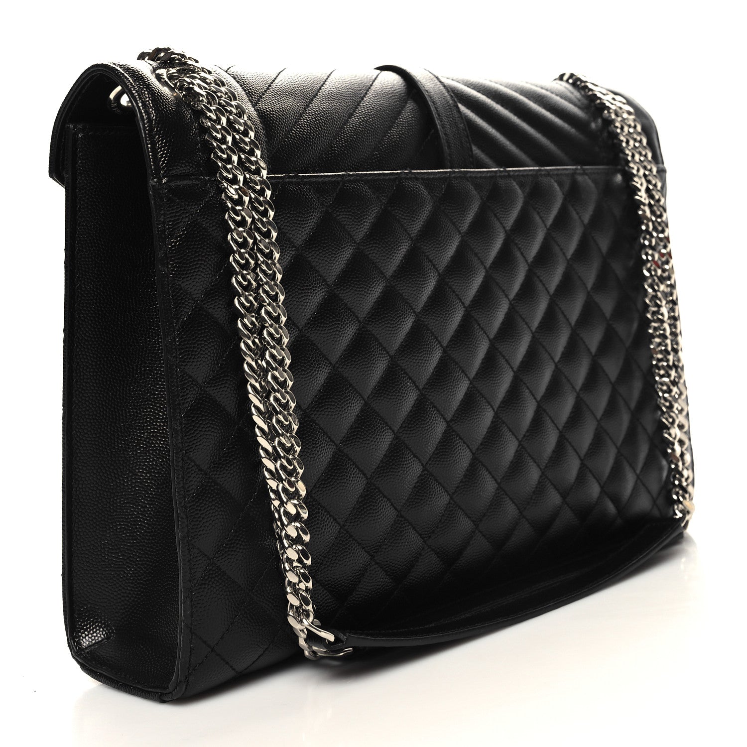 Saint Laurent Grain De Poudre Textured Mixed Matelasse Large Triquilt Monogram Satchel Black 3 of 10