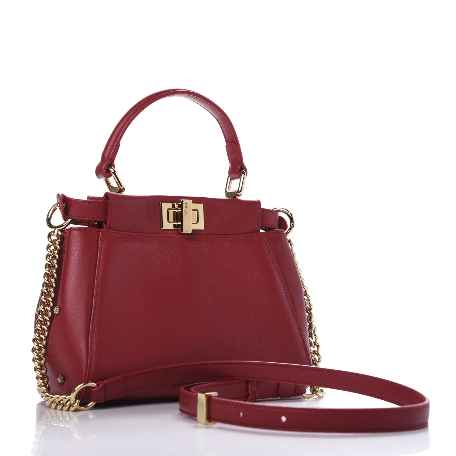 Fendi Nappa Crystal Stars Studded XS Peekaboo Iconic Satchel Fragola 3 of 9