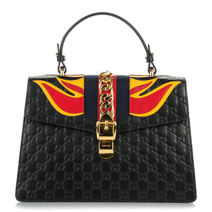 Gucci Guccissima Signature Medium Sylvie Top Handle Bag Black 1 of 7