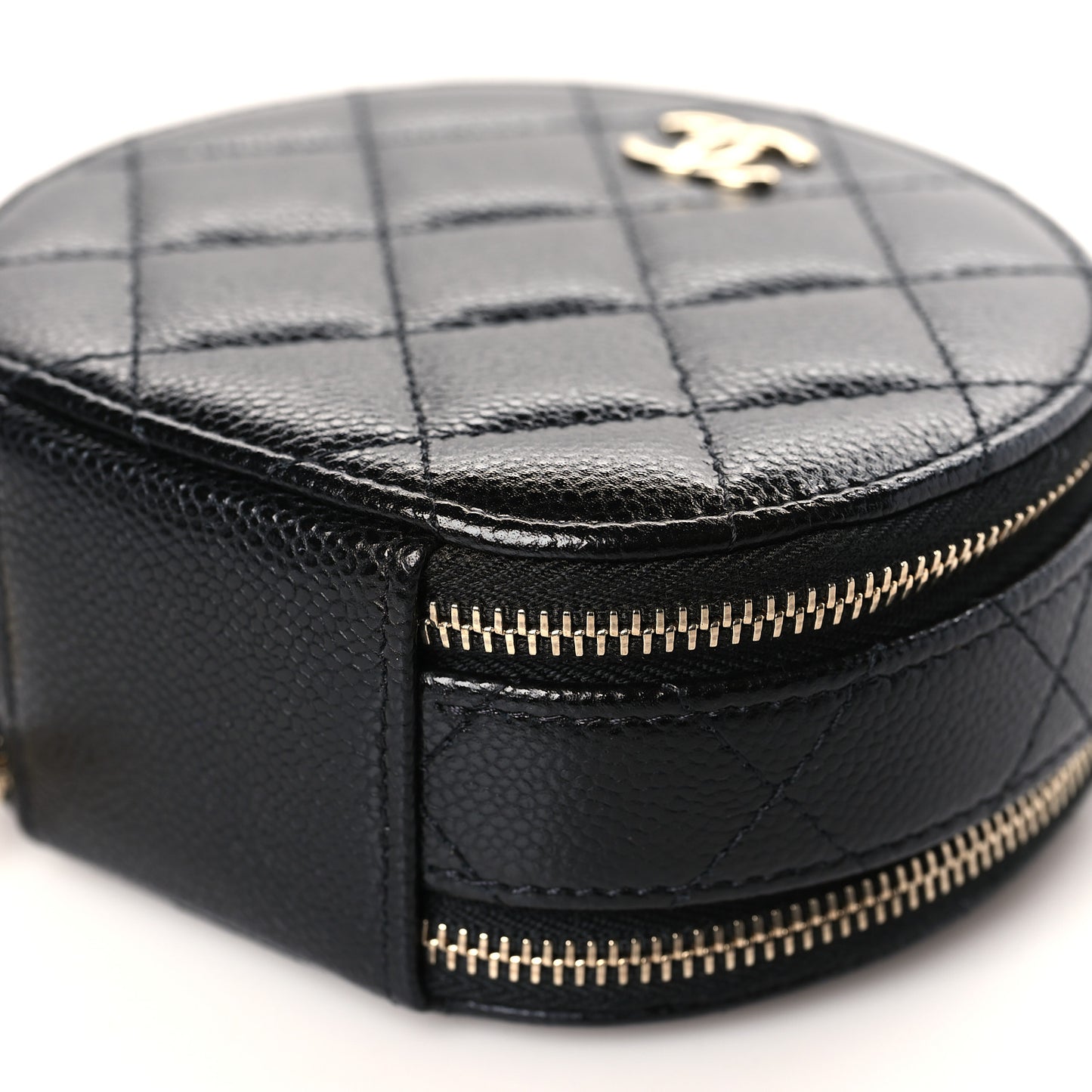 Caviar Quilted Round Handle With Care Vanity With Chain Black