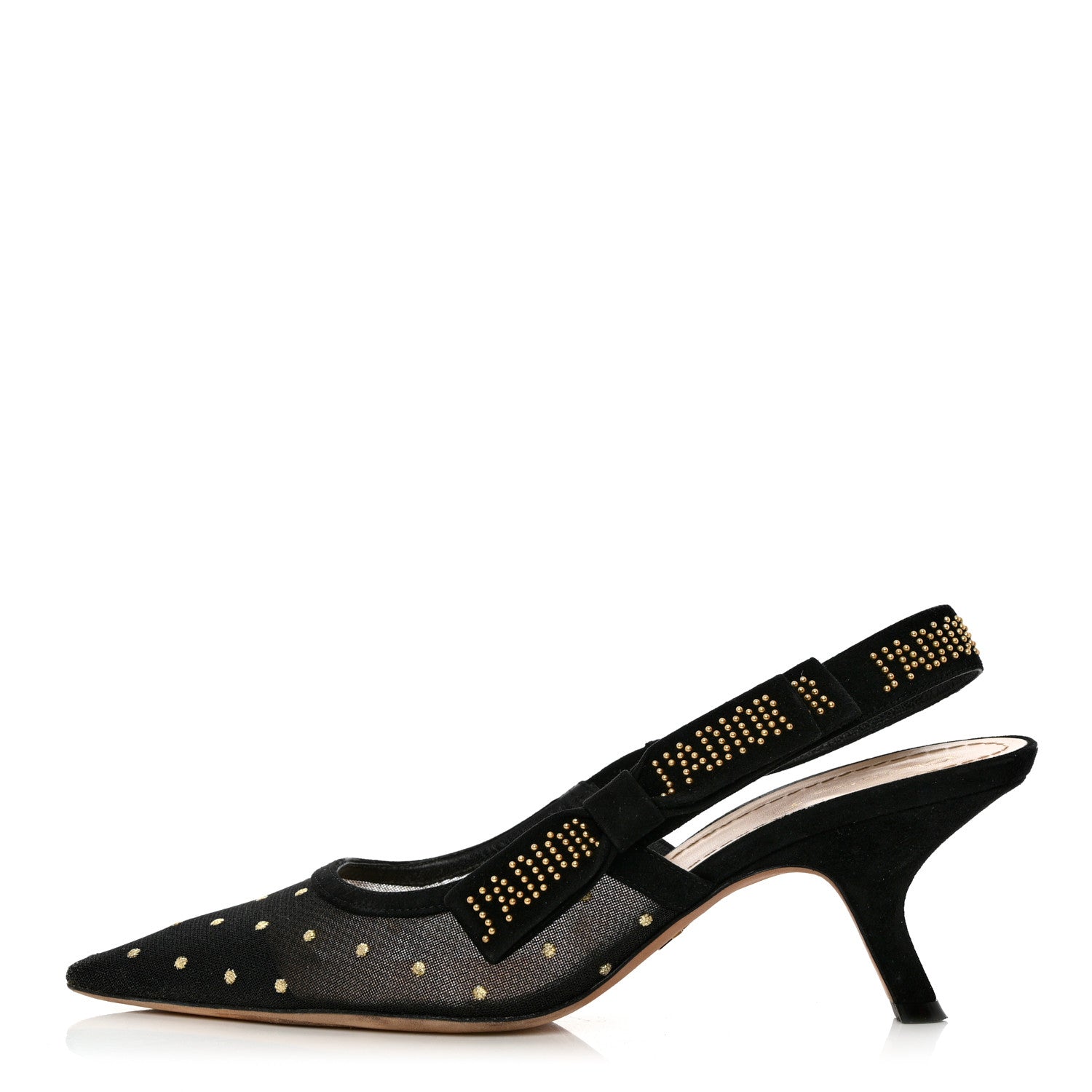Christian Dior Mesh Plumetis Suede Dotted Studded J'Adoir Slingback 65mm Pumps 39 Black Gold 1 of 10