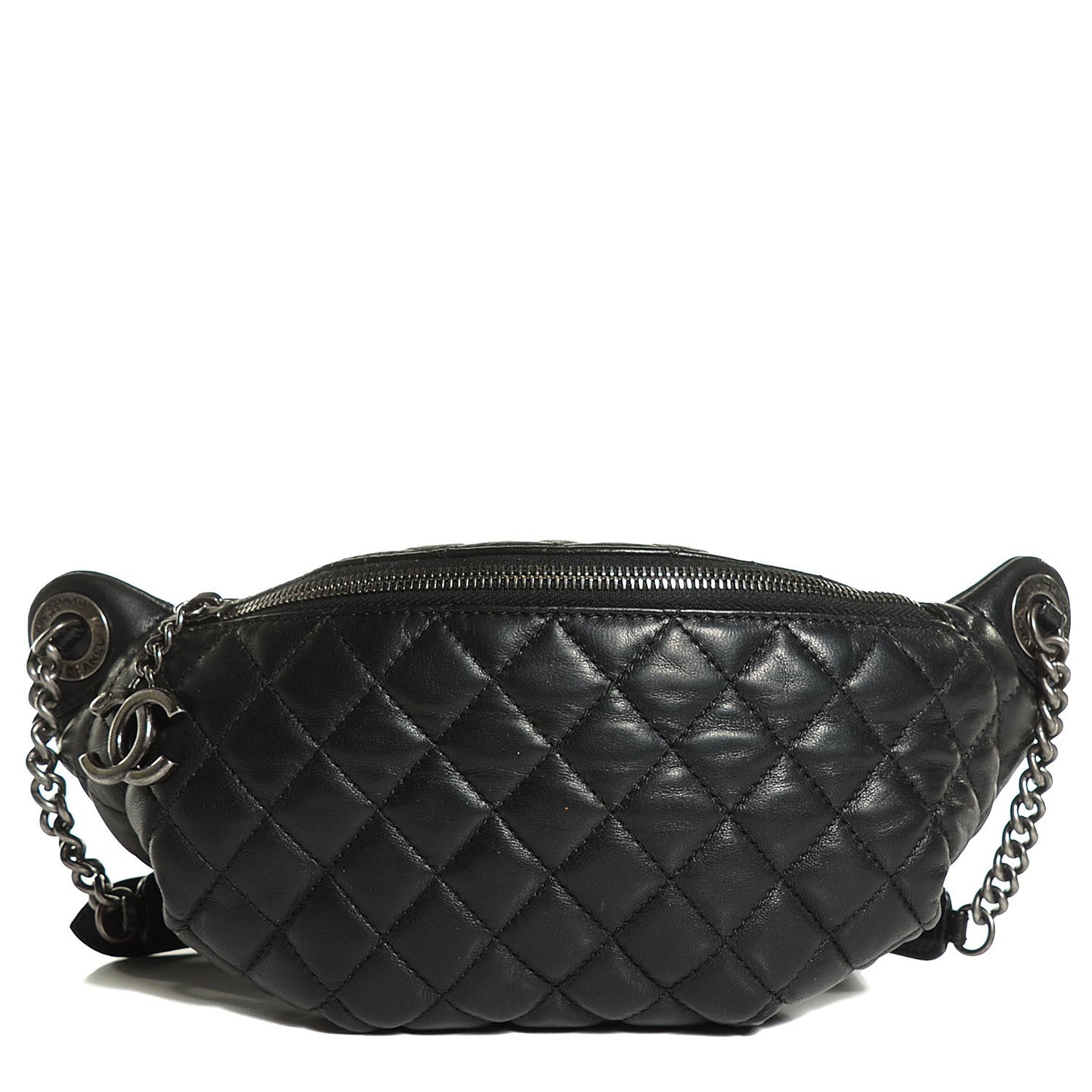 Lambskin Quilted Banane Waist Bag Fanny Pack Black