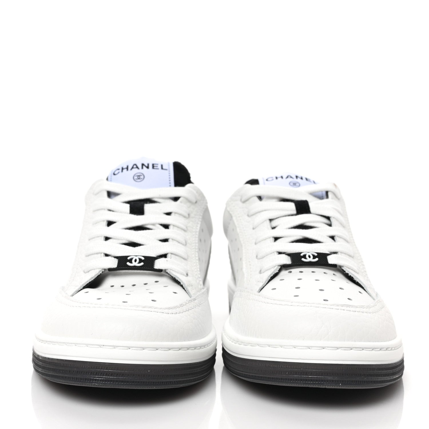 Chanel Grained Calfskin Fabric Womens Logo Sneakers 39 White Black 2 of 8