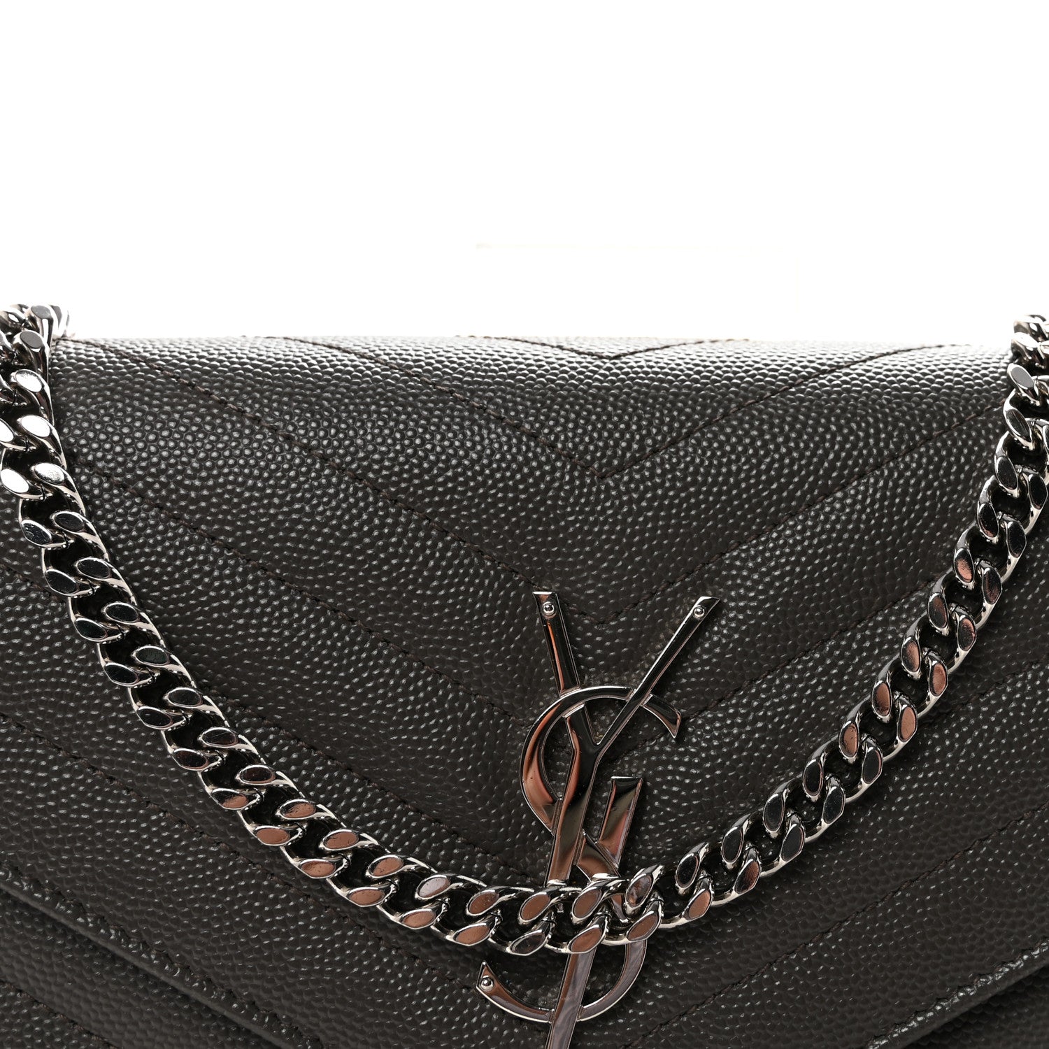 Saint Laurent Grain De Poudre Matelasse Chevron Monogram Chain Wallet Earth 7 of 10