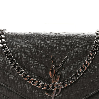 Saint Laurent Grain De Poudre Matelasse Chevron Monogram Chain Wallet Earth 7 of 10