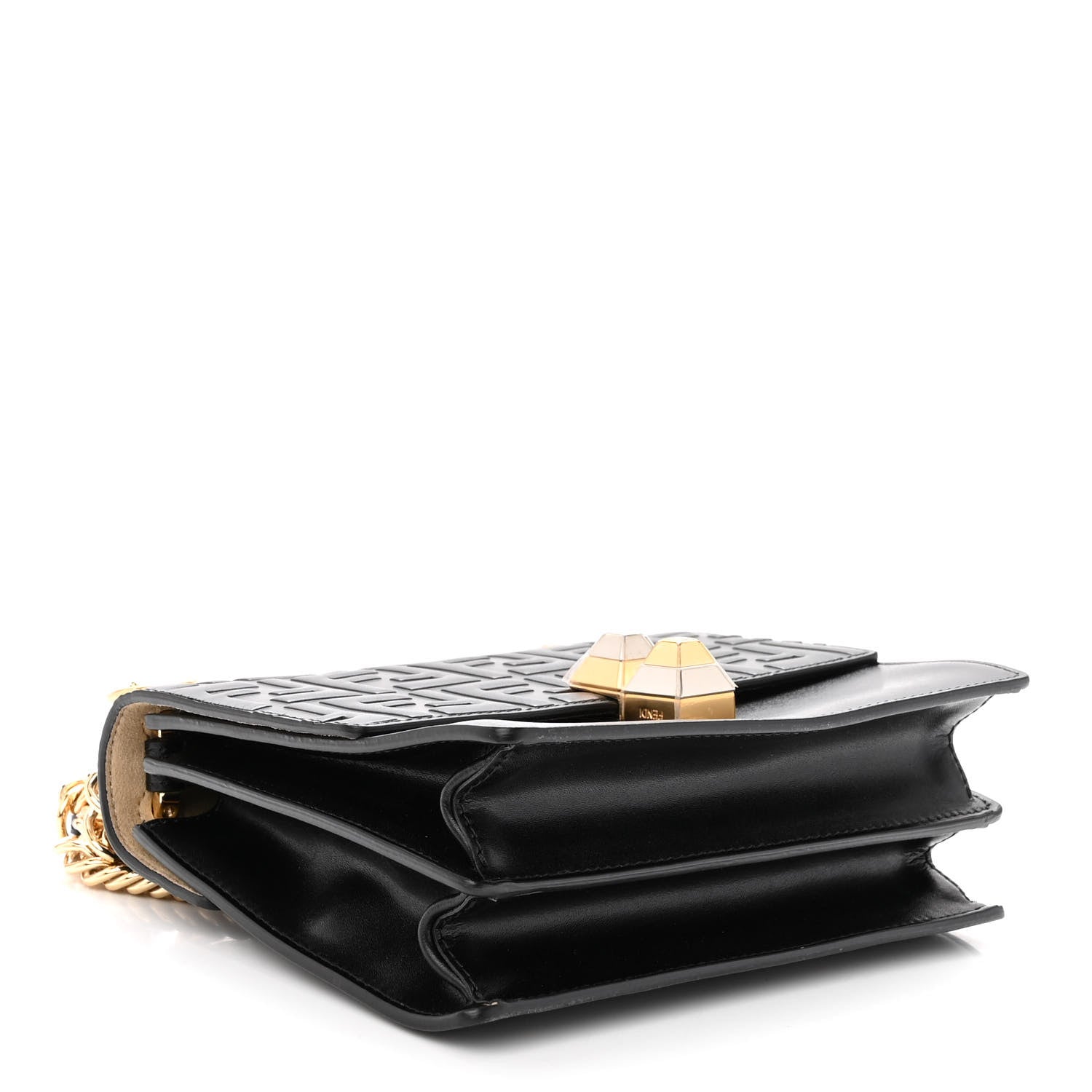 Fendi Vitello Liberty FF 1974 Embossed Small Kan I Shoulder Bag Black 4 of 10