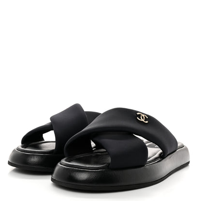 Chanel Fabric CC Mules Sandals 41 Black 3 of 8