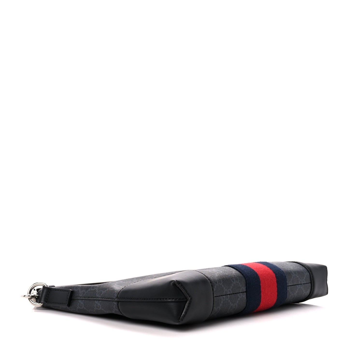 GG Supreme Monogram Calfskin Web Flat Wristlet Black Grey